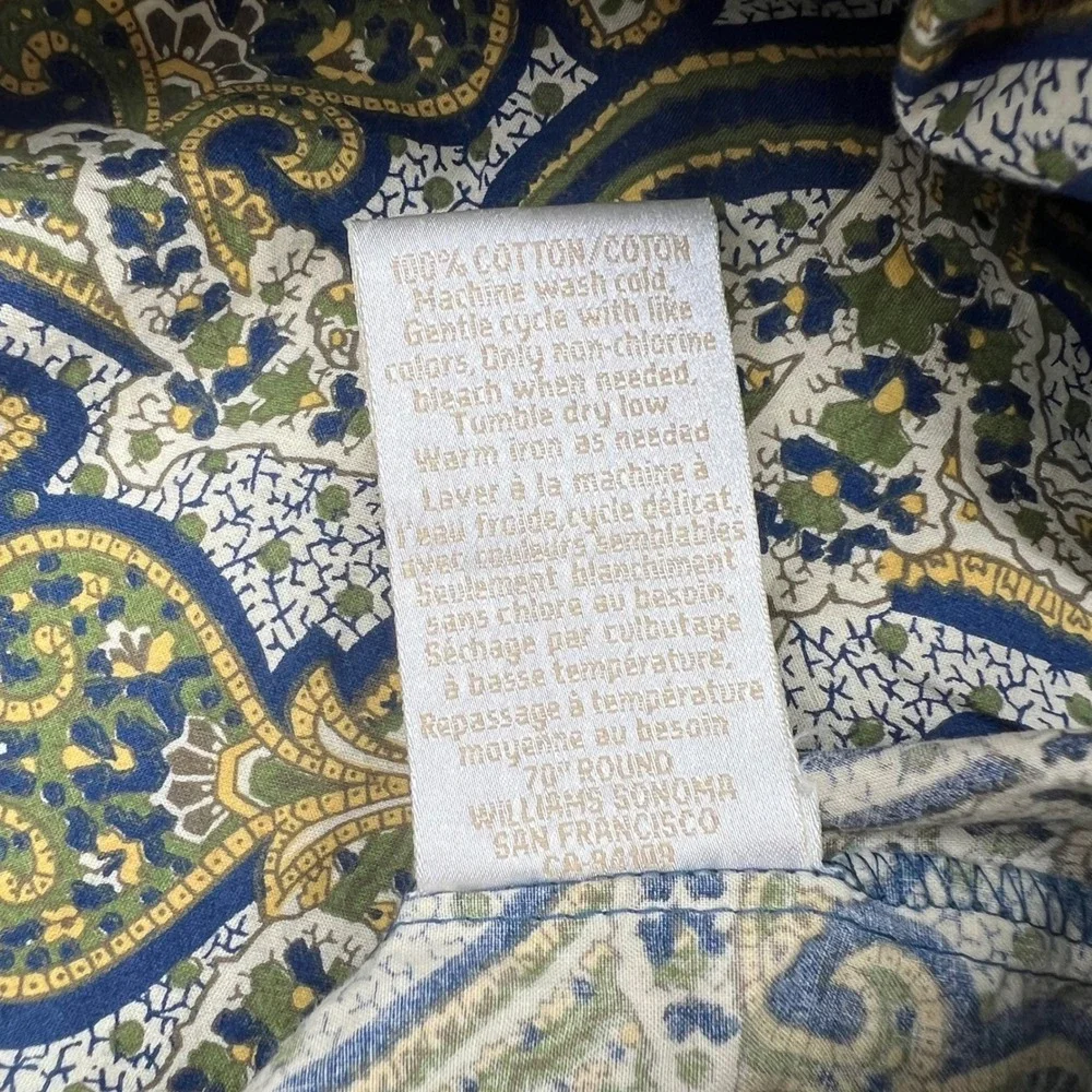 Williams Sonoma Tablecloth Set 2 Placemats Blue Yellow Round 70 Cotton Provence